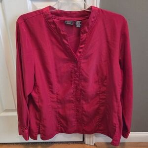 Laura Scott Bold Red Button-Down Blouse